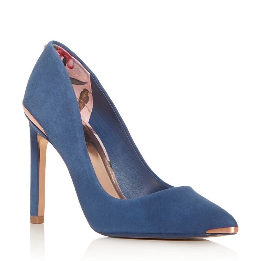 Ted Baker Melnis Denim Blue Heels with Gold Accents - Picture 2 of 16